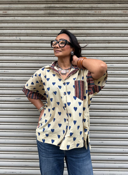 Sapphire Heart Cotton Shirt (READY TO DISPATCH)