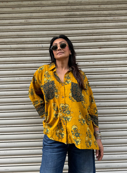 Haldi Ajrakh Cotton Shirt