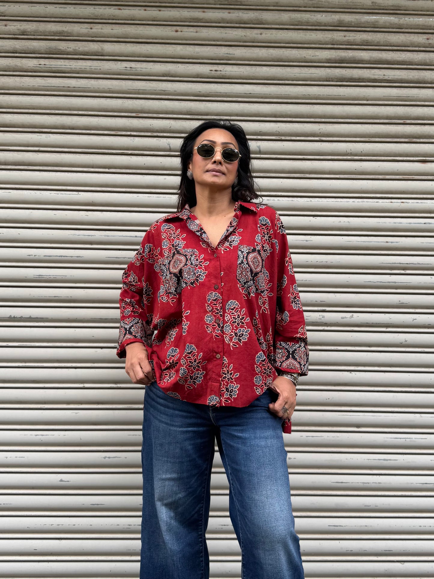 Rose Ajrakh Cotton Shirt