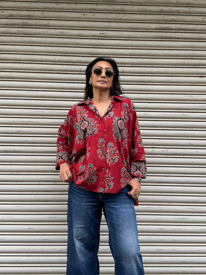 Rose Ajrakh Cotton Shirt