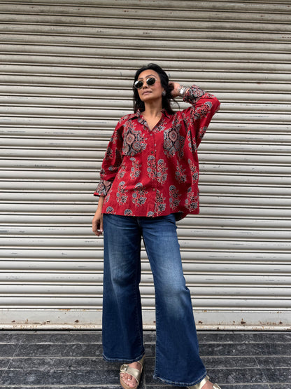 Rose Ajrakh Cotton Shirt