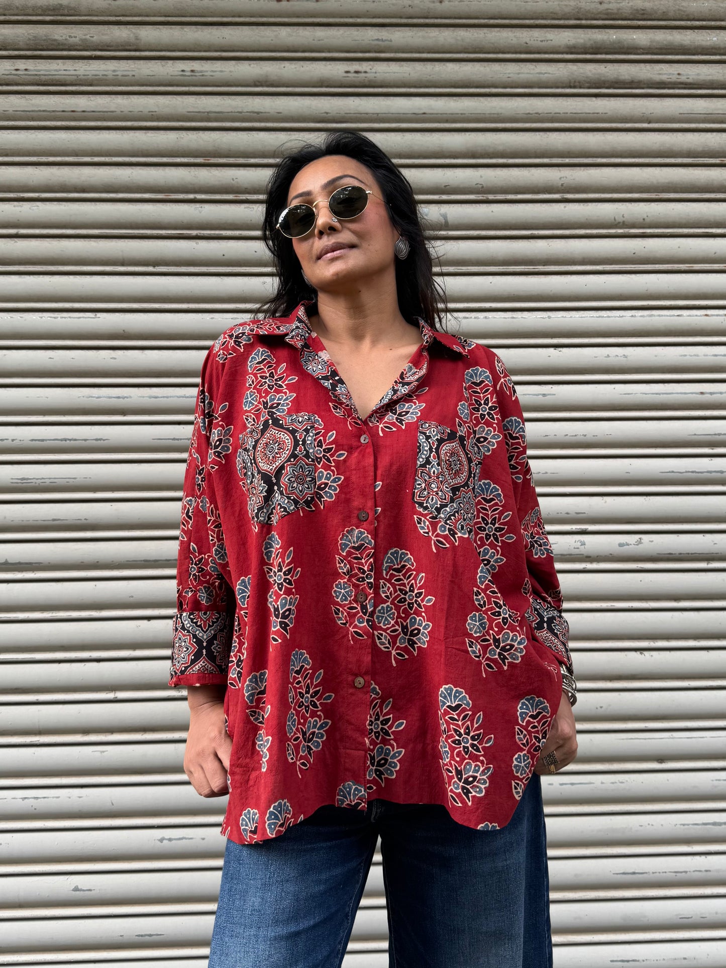 Rose Ajrakh Cotton Shirt