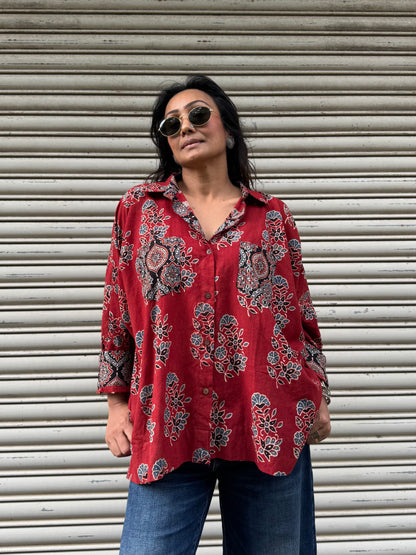 Rose Ajrakh Cotton Shirt