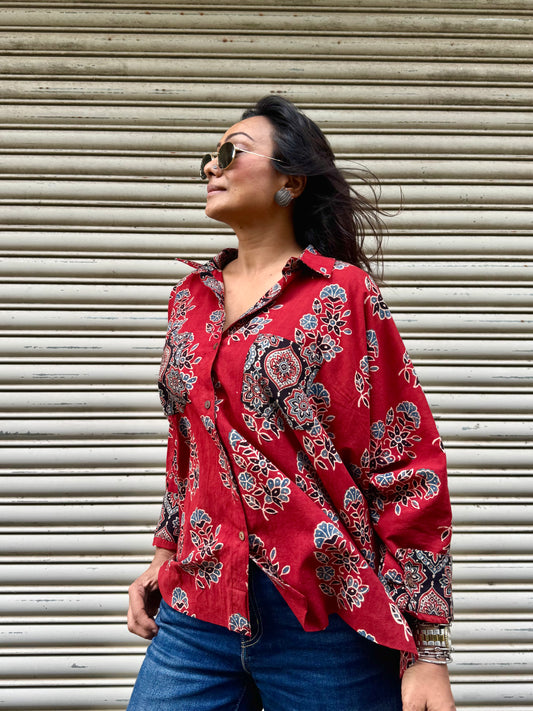 Rose Ajrakh Cotton Shirt