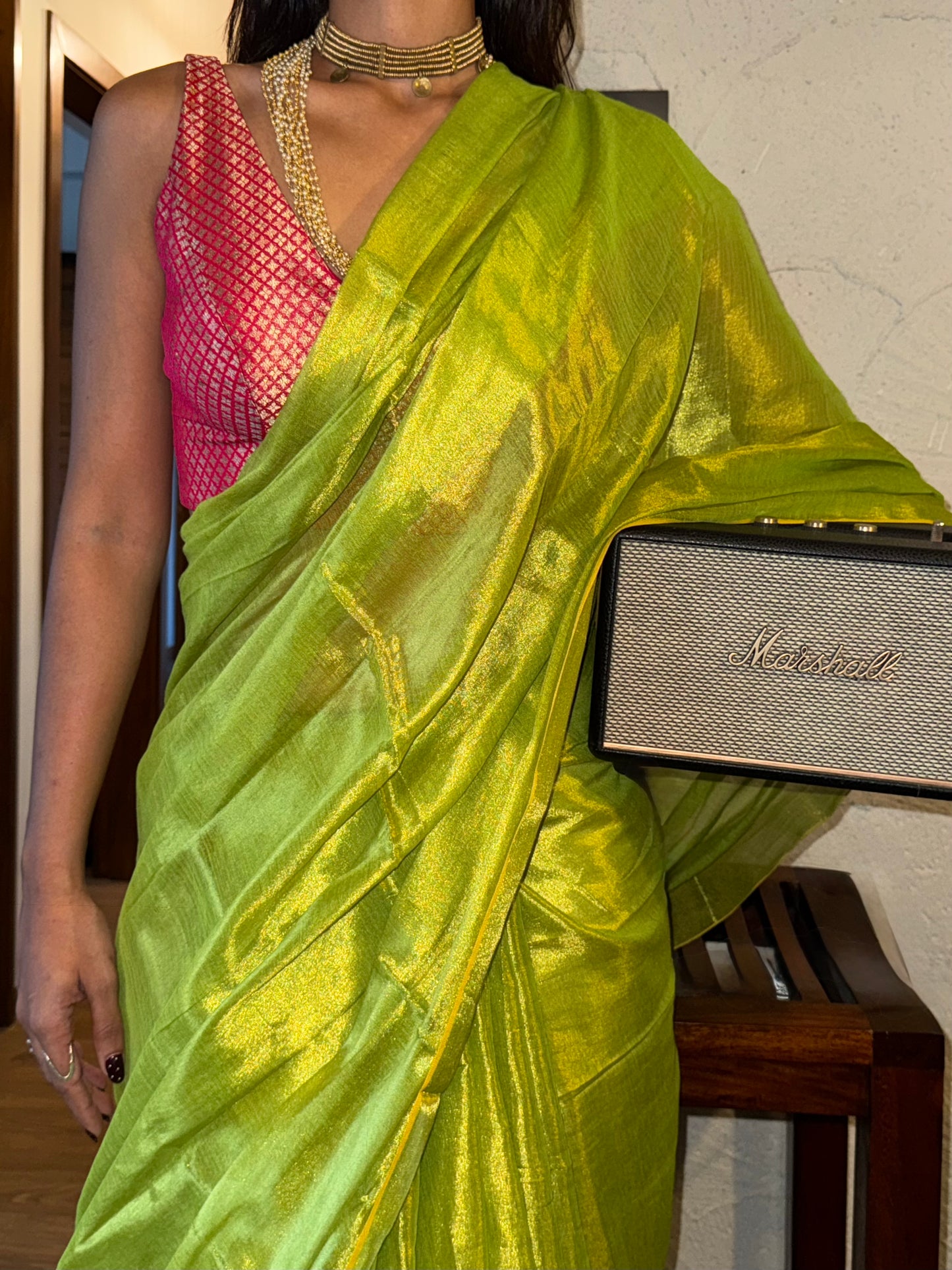 Lemon Green Tissue Silk Saree