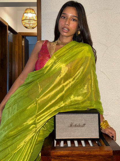 Lemon Green Tissue Silk Saree