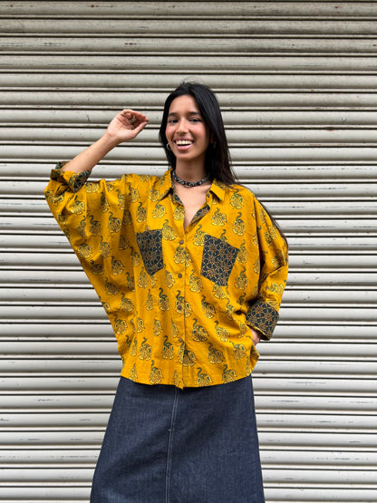 Ochre Ajrakh Cotton Shirt