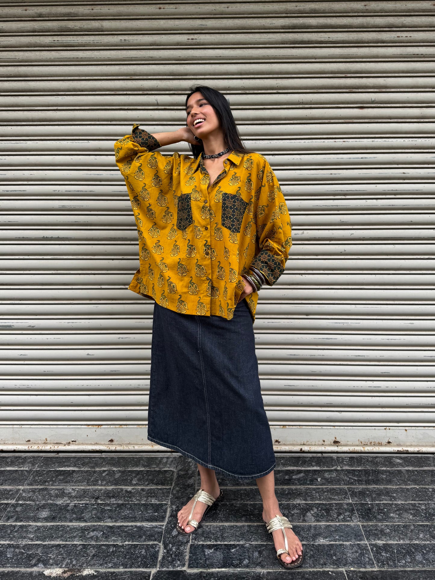 Ochre Ajrakh Cotton Shirt