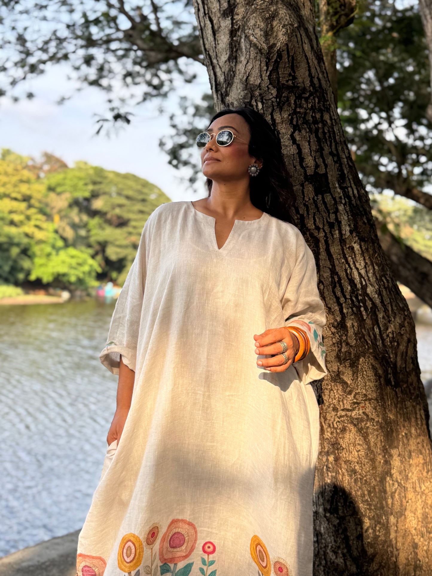 Garden linen kaftan dress