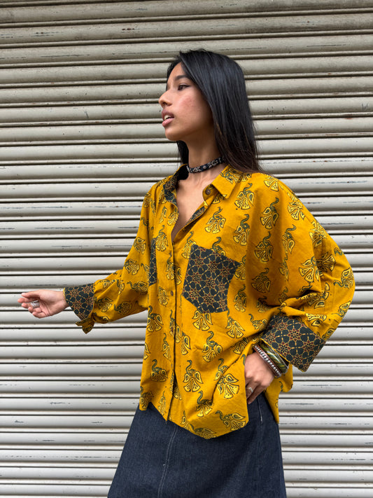 Ochre Ajrakh Cotton Shirt