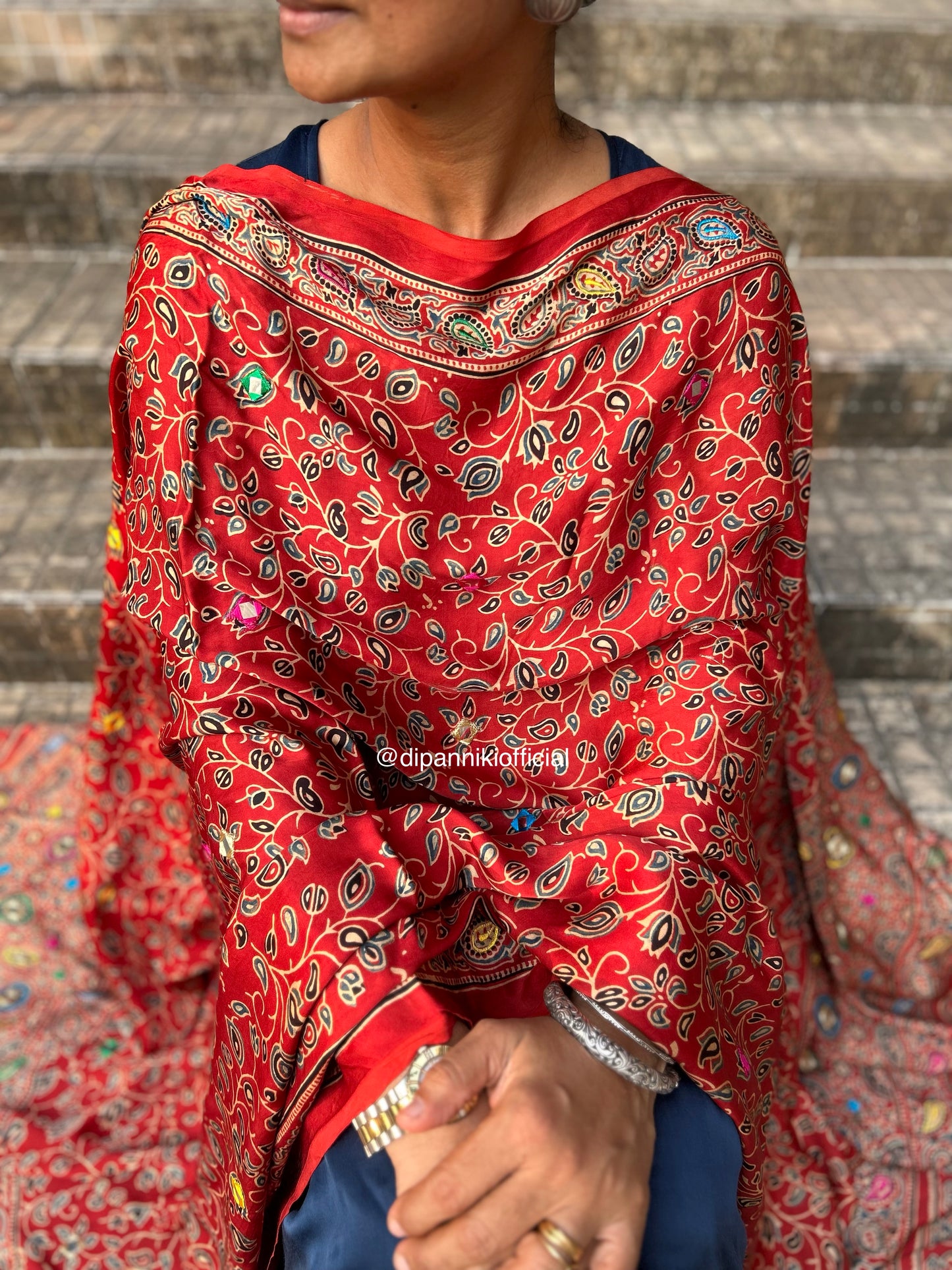Red Jaali Modal silk dupatta