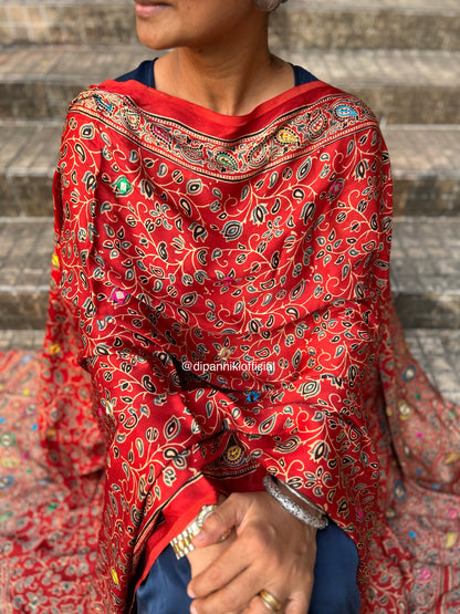Red Jaali Modal silk dupatta