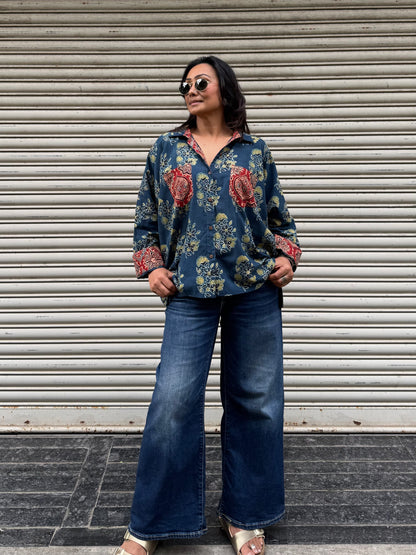 Moss Ajrakh Cotton Shirt