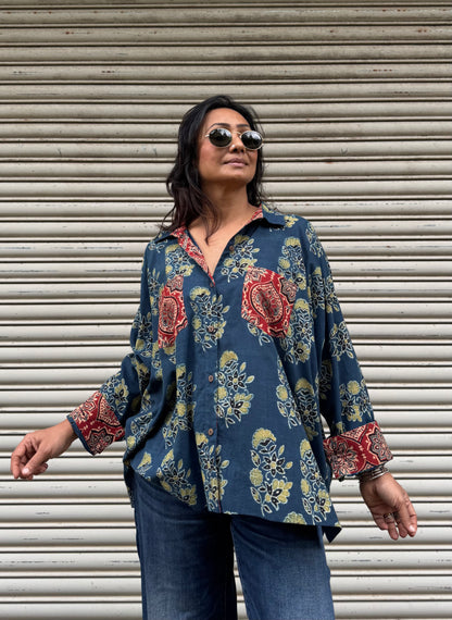 Moss Ajrakh Cotton Shirt