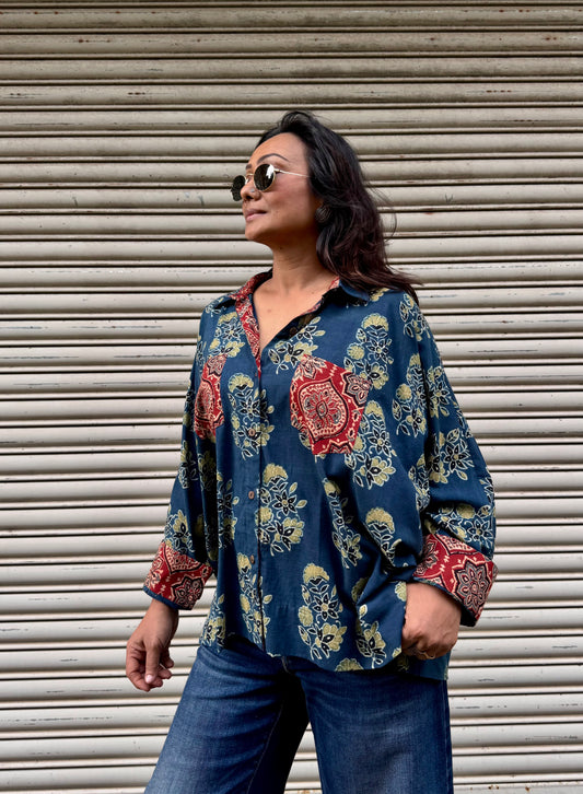 Moss Ajrakh Cotton Shirt