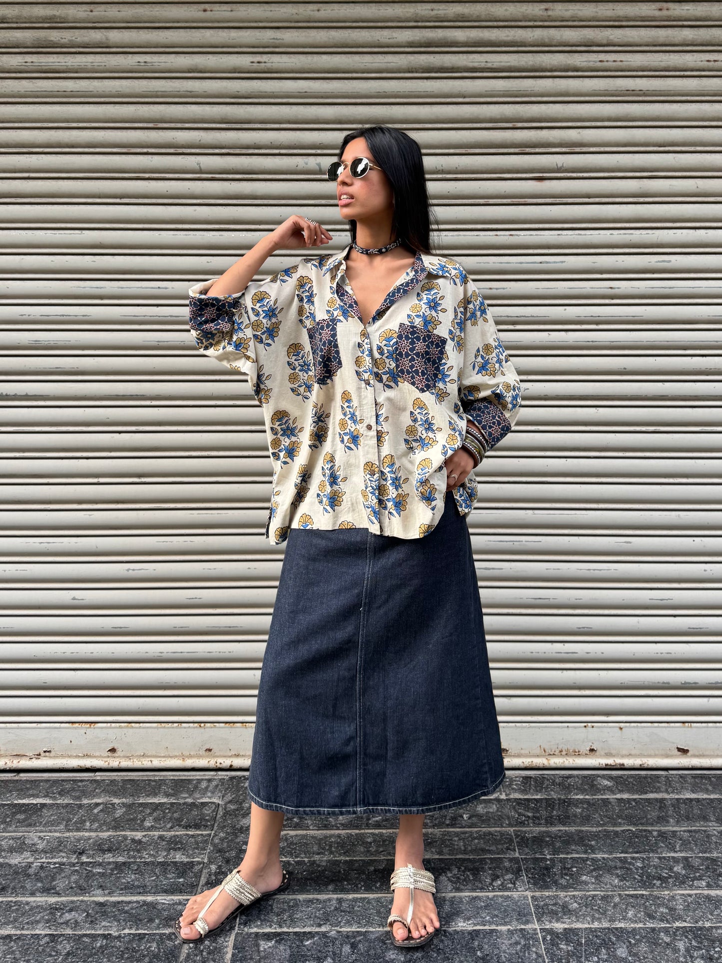 Eggshell Ajrakh Cotton Shirt
