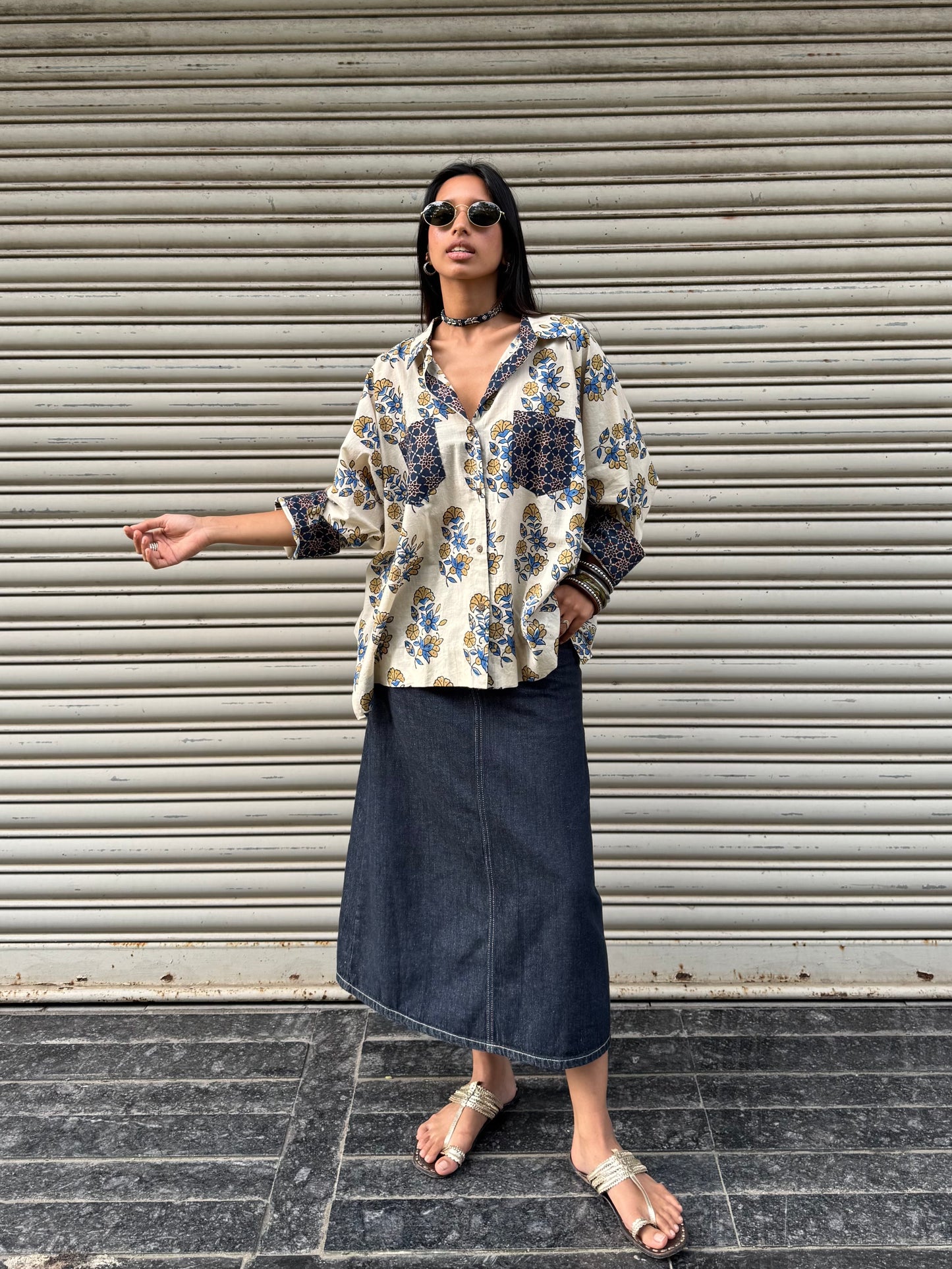Eggshell Ajrakh Cotton Shirt
