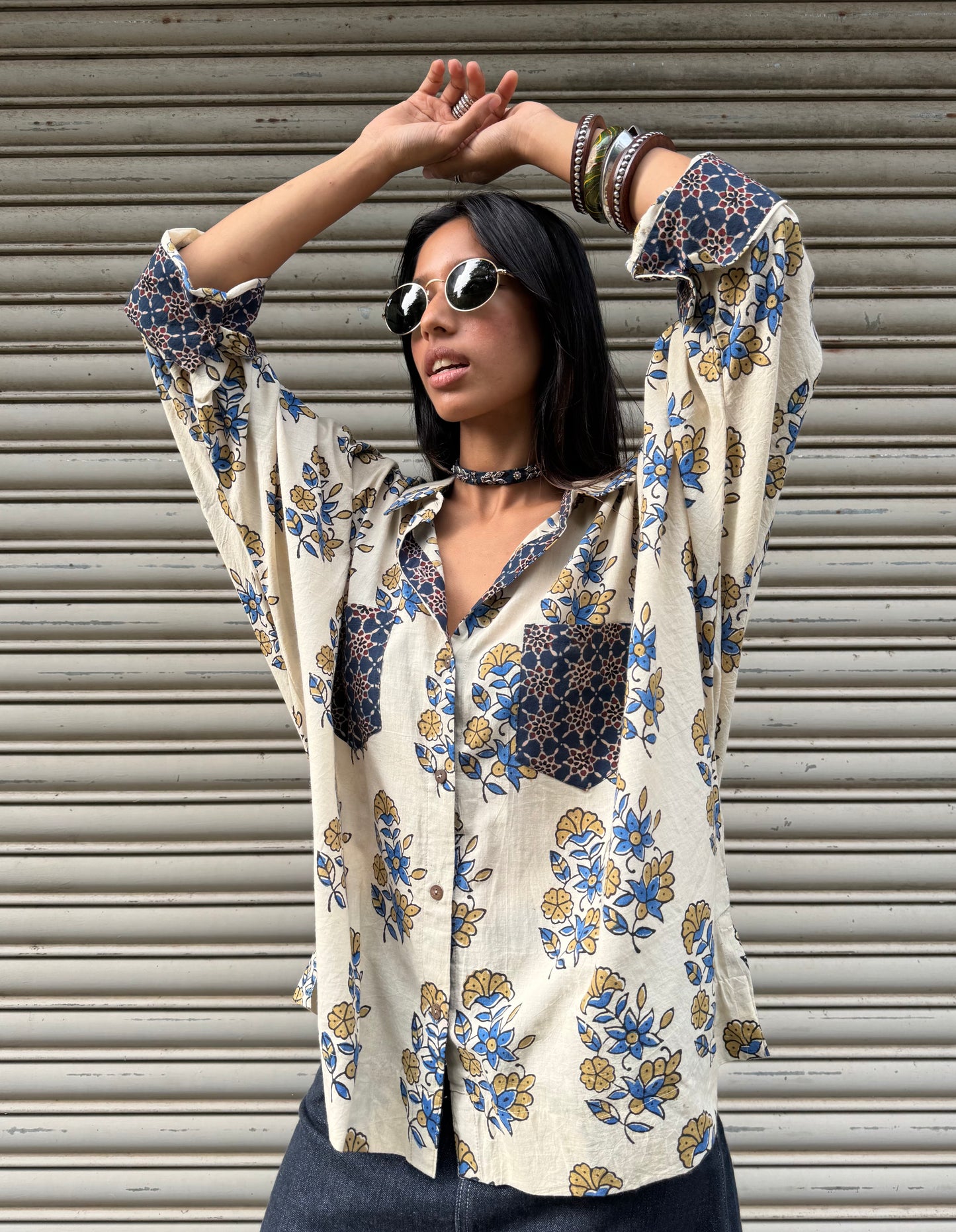Eggshell Ajrakh Cotton Shirt