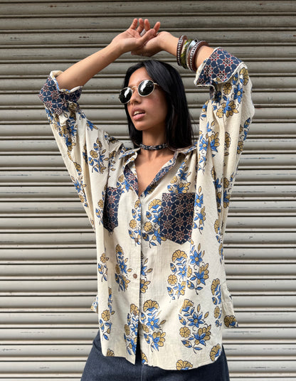 Eggshell Ajrakh Cotton Shirt