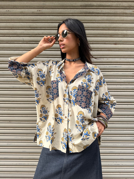 Eggshell Ajrakh Cotton Shirt