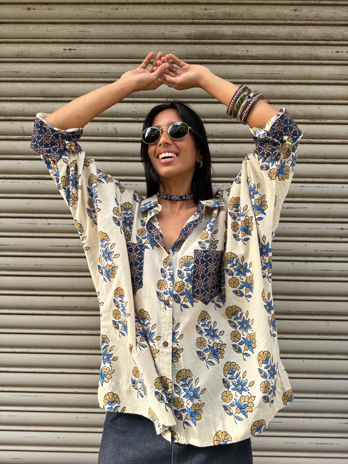 Eggshell Ajrakh Cotton Shirt