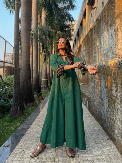 Bottle Green Shirt Jumpsuit