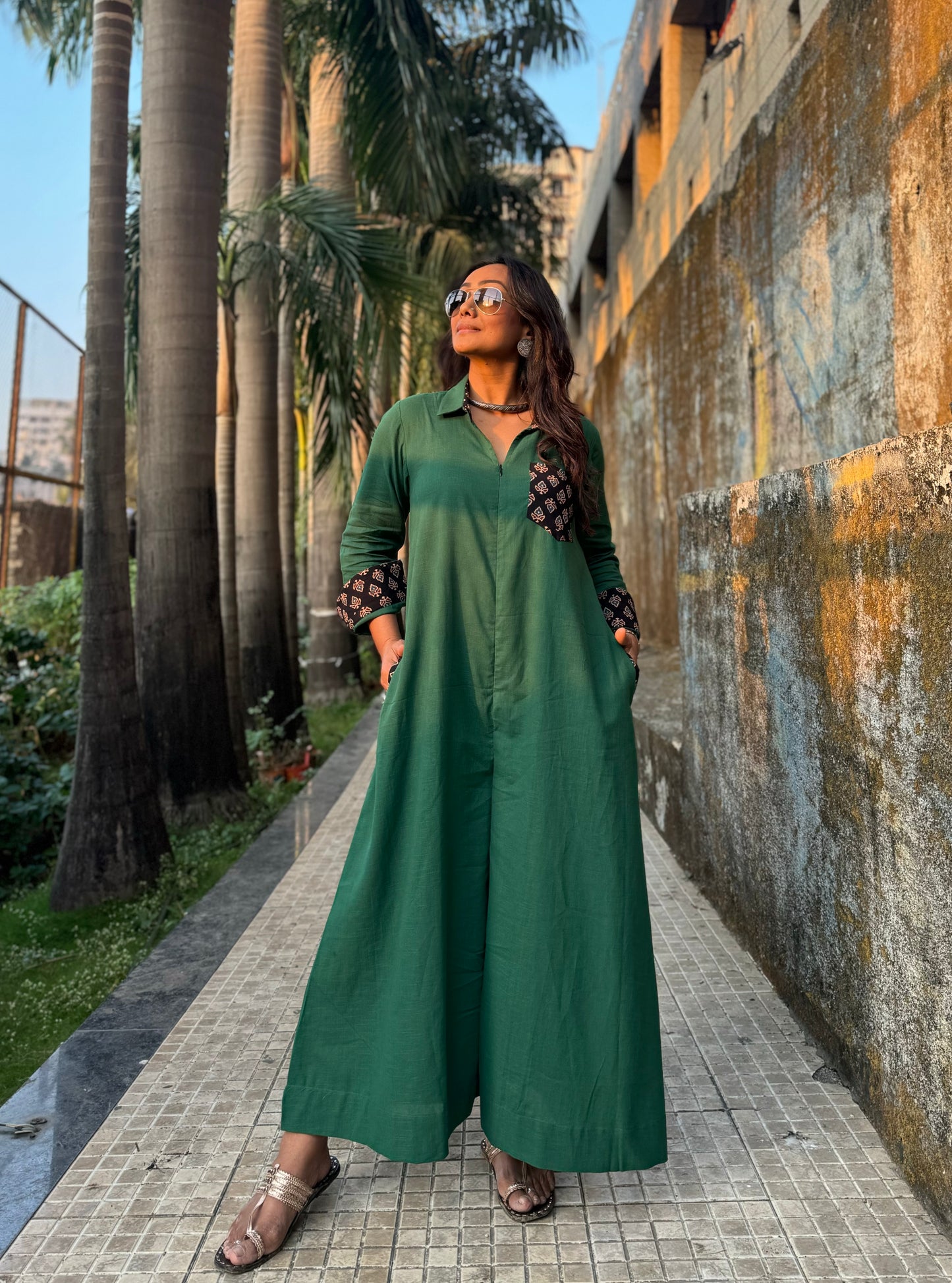 Bottle Green Shirt Jumpsuit