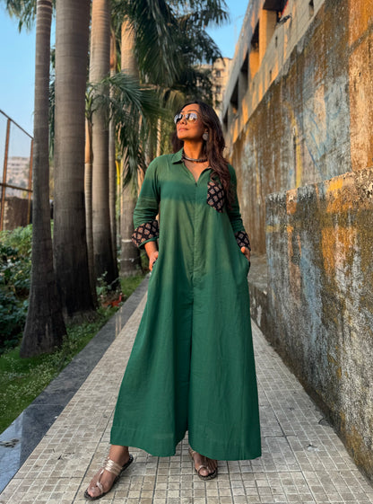 Bottle Green Shirt Jumpsuit