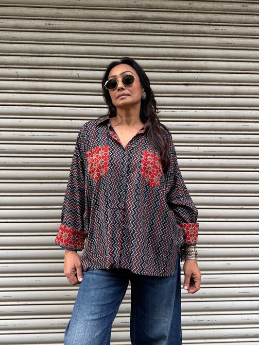 Ripple Ajrakh Cotton Shirt
