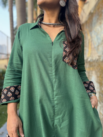 Bottle Green Shirt Jumpsuit