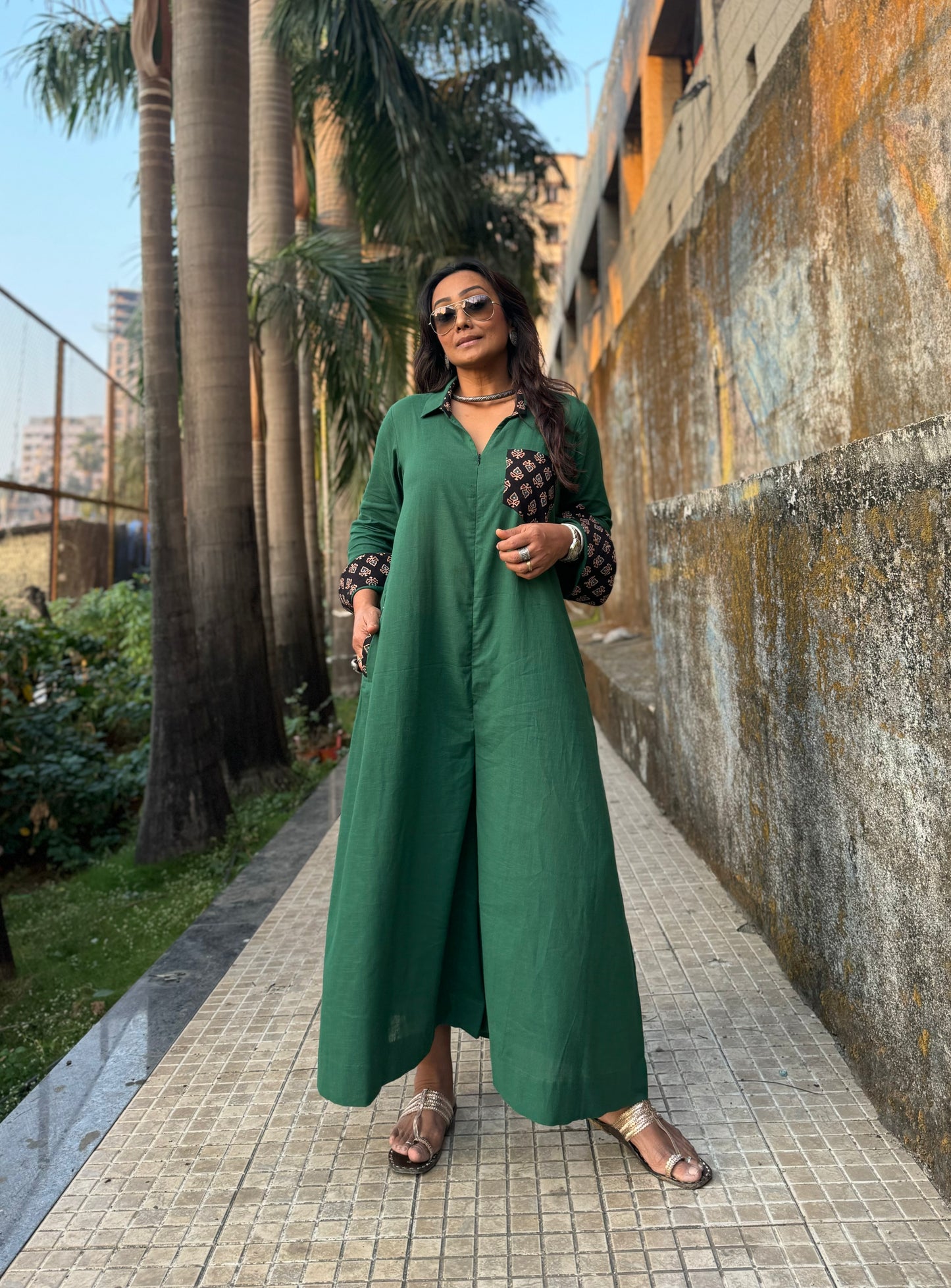 Bottle Green Shirt Jumpsuit