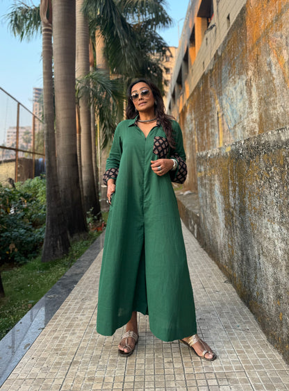 Bottle Green Shirt Jumpsuit