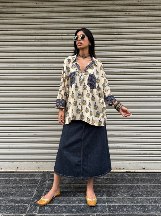 Vanilla Ajrakh Cotton Shirt