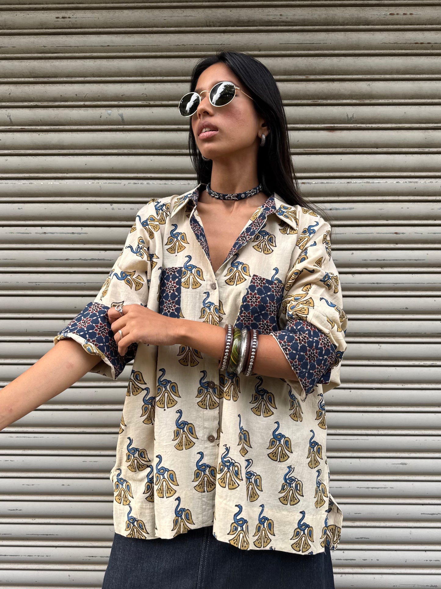 Vanilla Ajrakh Cotton Shirt