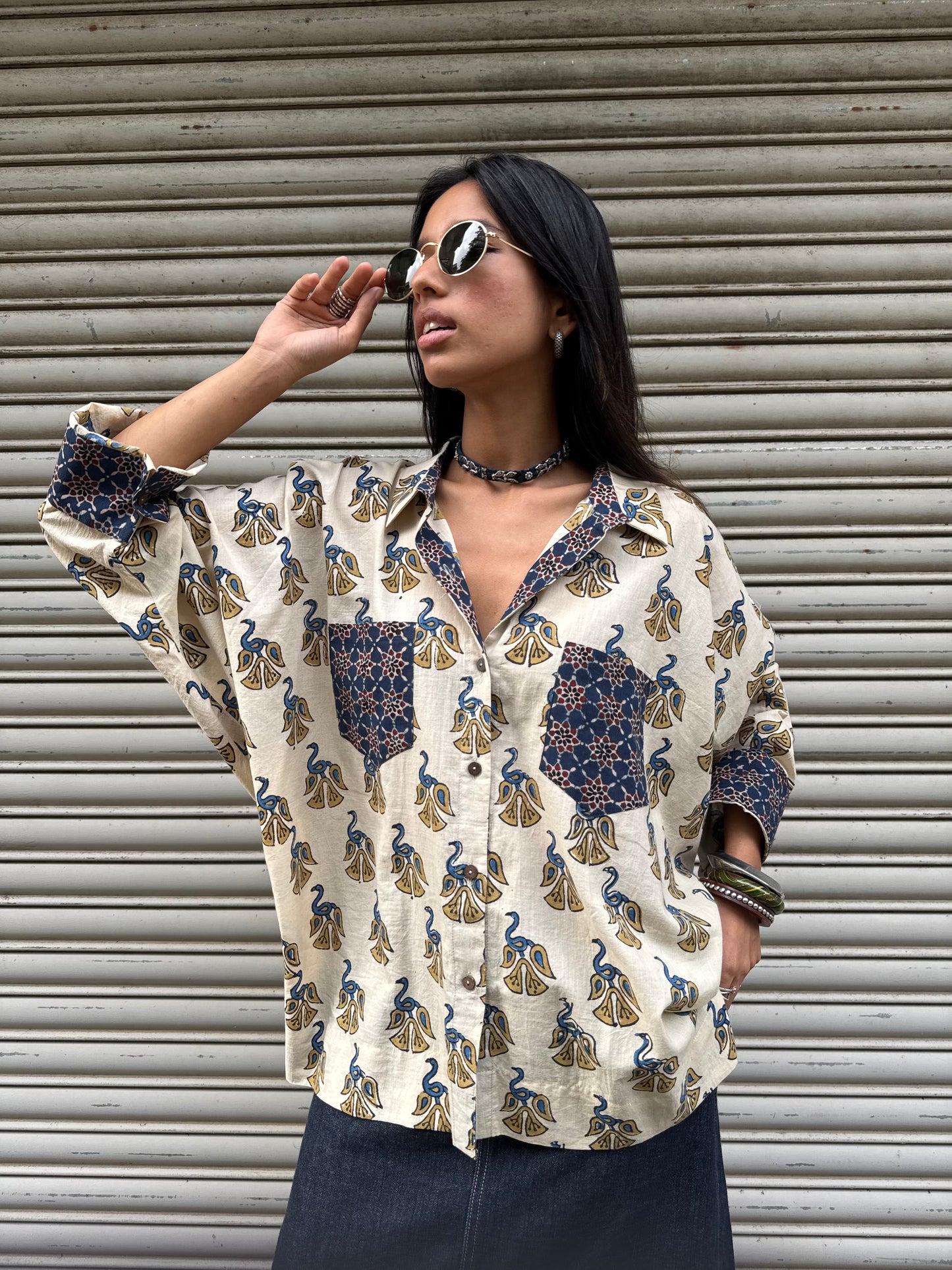 Vanilla Ajrakh Cotton Shirt