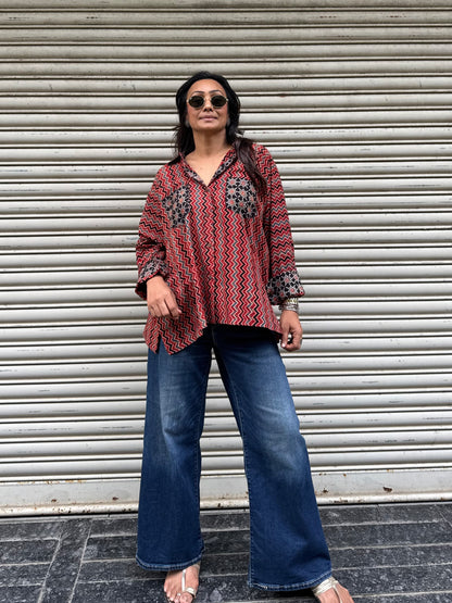 Chevron Ajrakh Cotton Shirt