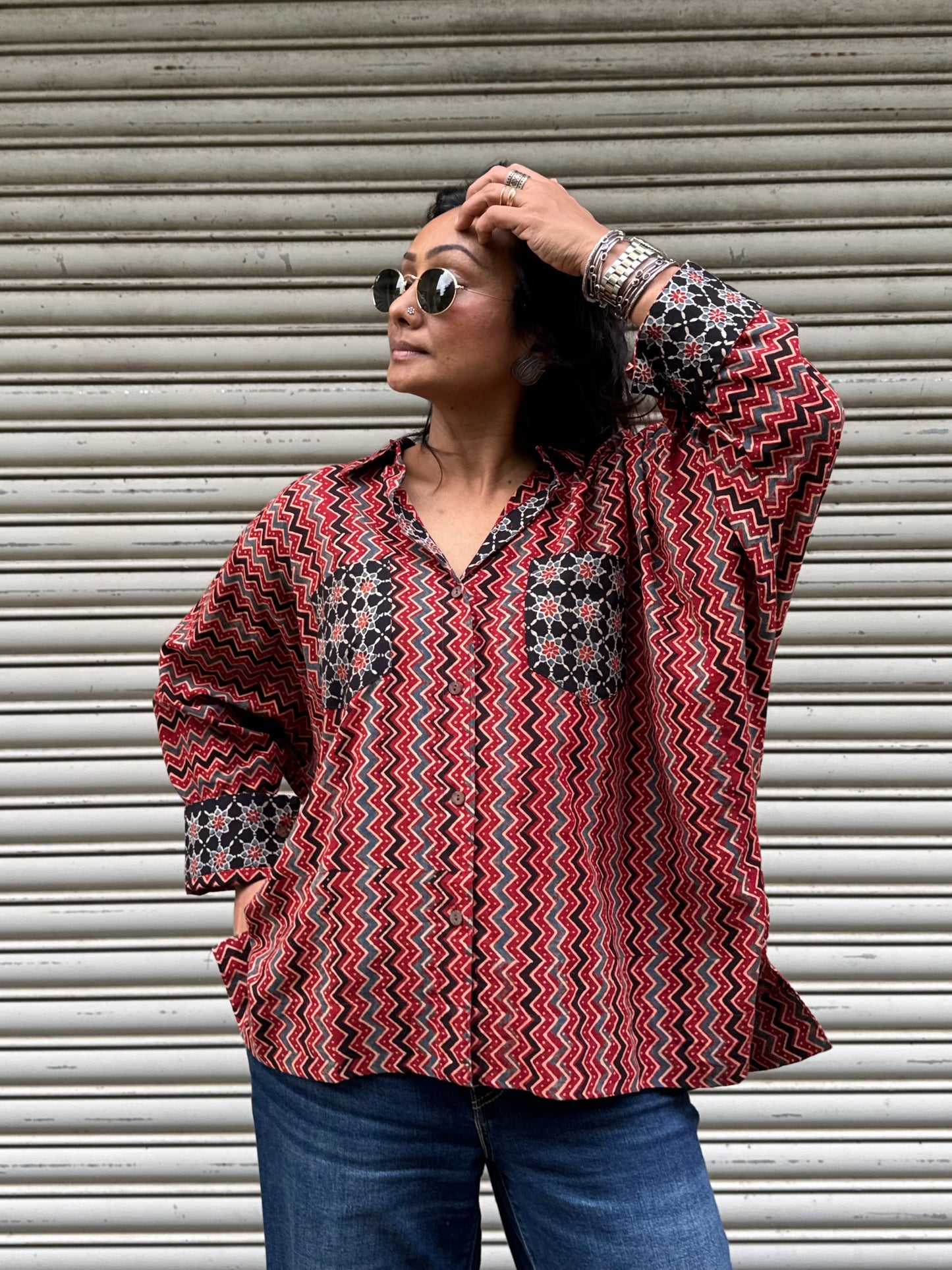 Chevron Ajrakh Cotton Shirt