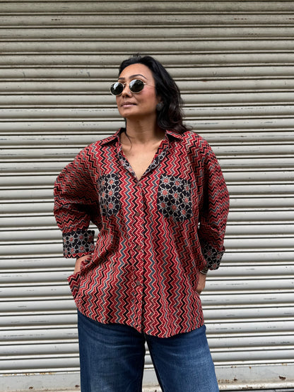 Chevron Ajrakh Cotton Shirt