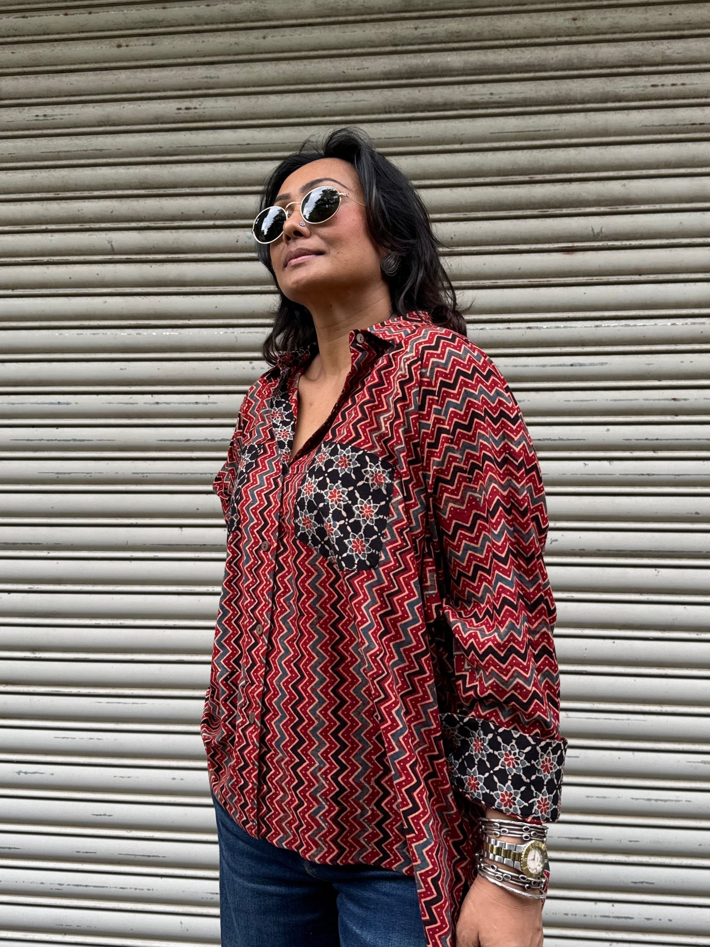 Chevron Ajrakh Cotton Shirt