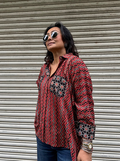 Chevron Ajrakh Cotton Shirt