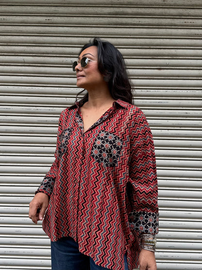 Chevron Ajrakh Cotton Shirt