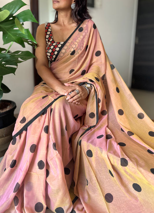 Salmon mini polka saree