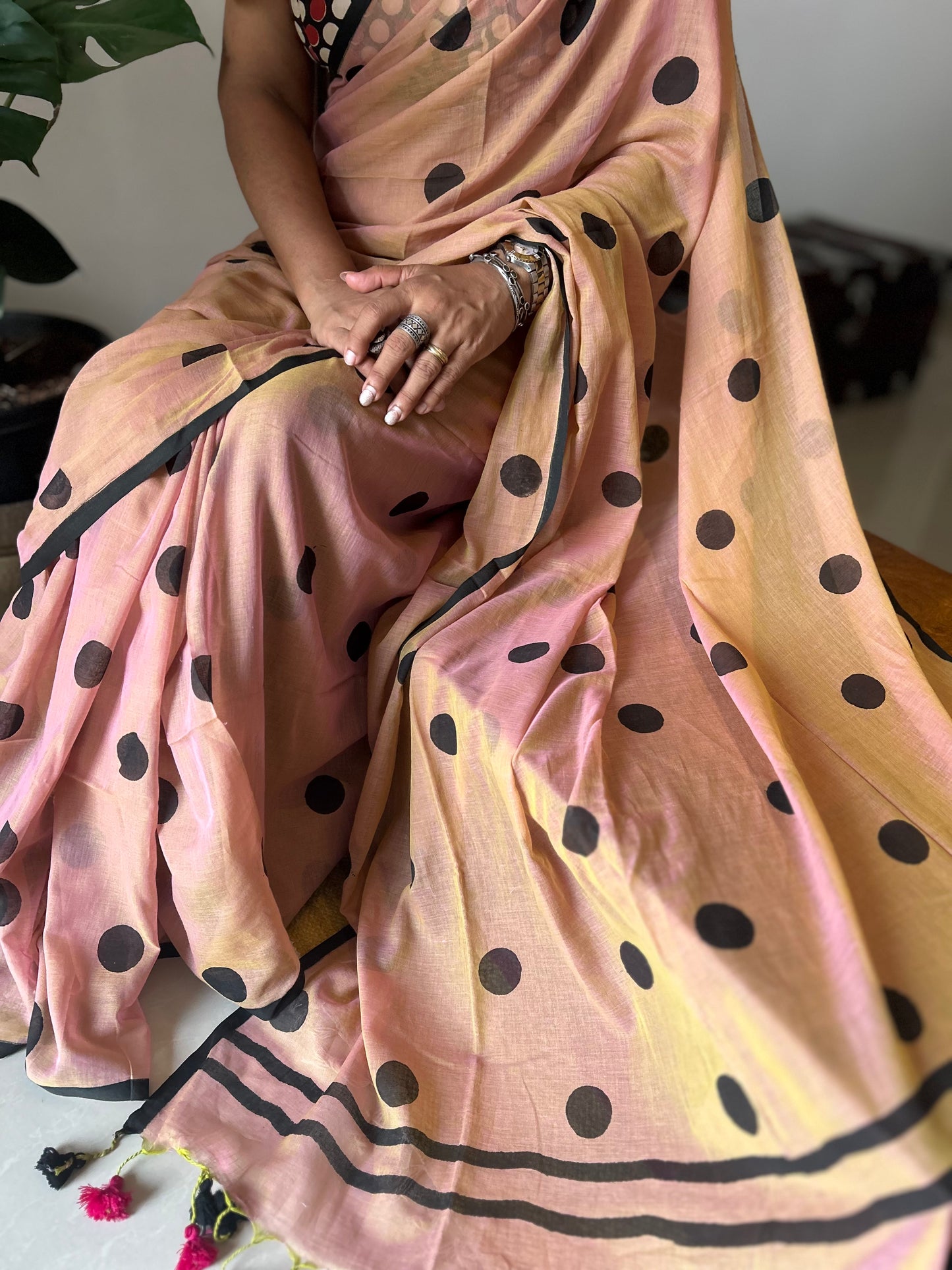 Salmon mini polka saree