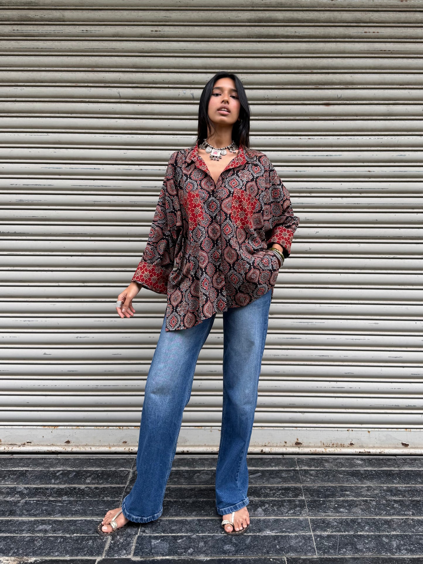 Noir Ajrakh Cotton Shirt