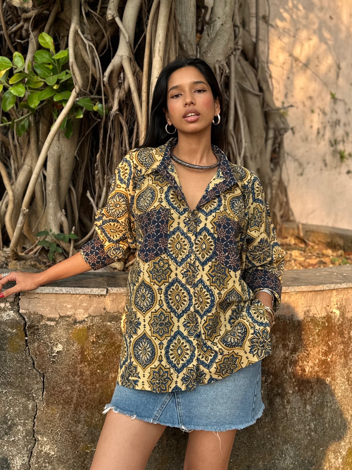 Butter Ajrakh Cotton Shirt