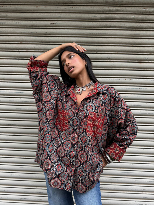 Noir Ajrakh Cotton Shirt