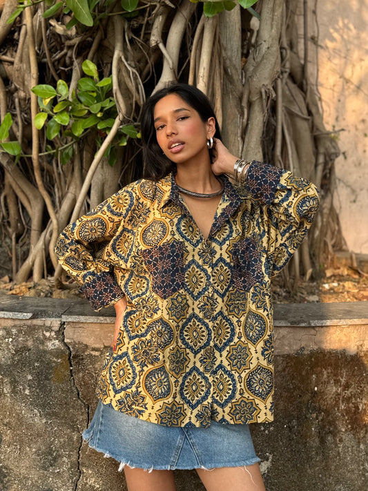 Butter Ajrakh Cotton Shirt