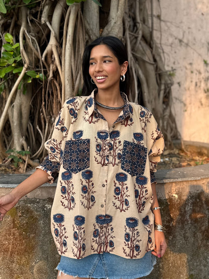 Oat Ajrakh Cotton Shirt