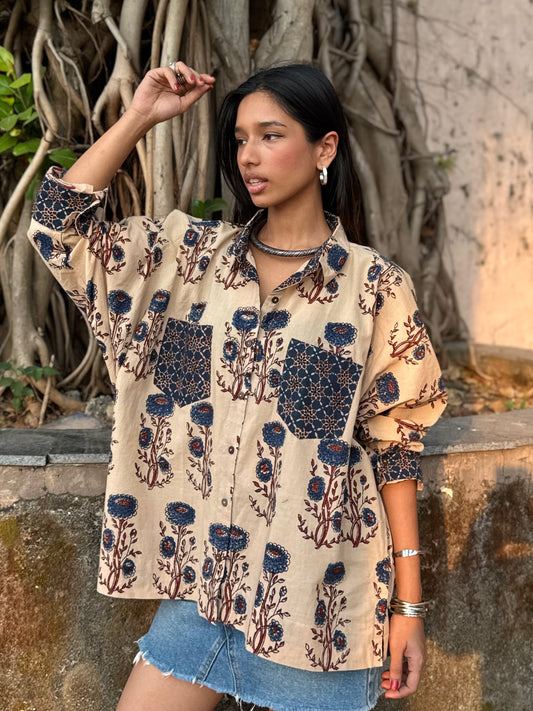Oat Ajrakh Cotton Shirt