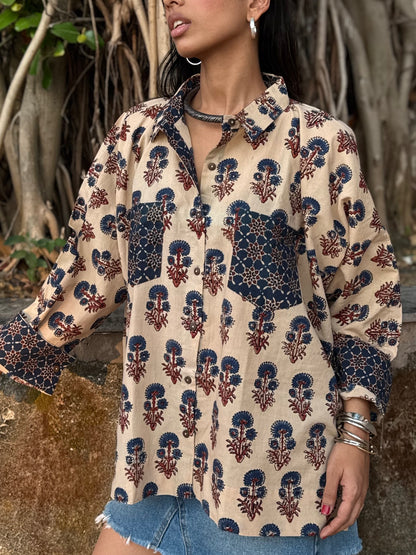Cream Ajrakh Cotton Shirt